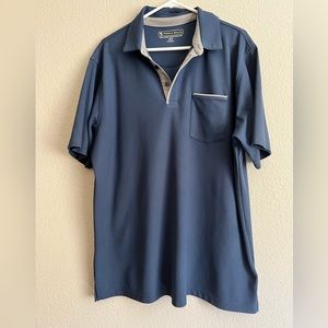 Men's Pebble Beach Short Sleeved Dry-Luxe Performance Polo Shirt Blue/Gray XL